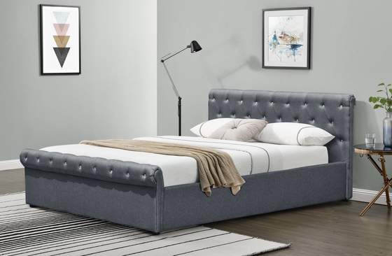 Bescheinigung Diamond Buttons Gas Lift Storage-Bett-doppelte Größen-Grey Linen Ottoman Beds BSCI