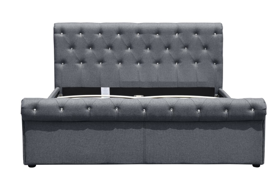 Bescheinigung Diamond Buttons Gas Lift Storage-Bett-doppelte Größen-Grey Linen Ottoman Beds BSCI