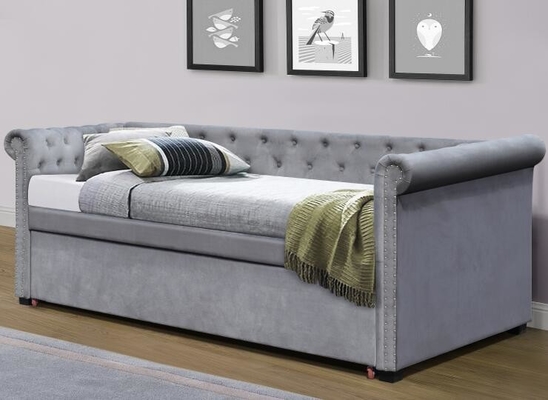 Vollgröße Samt Polster-Tagebett Trundle-Bett Chesterfield Grau Plush