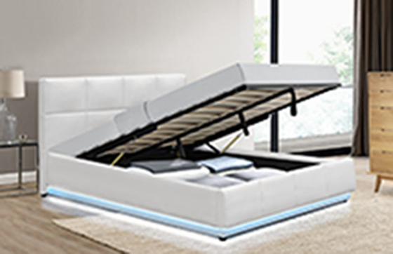 Luxusspeichermodernes europäisches Plattform-Bett weißes Faux-Leder mit LED-Licht 180*200cm