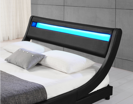 Polsterbett-helles Kopfende PU-Schwarz-lederner Doppelbett-Rahmen des Sperrholz-LED