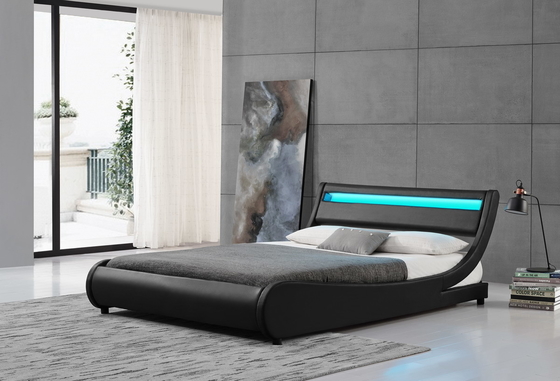 Polsterbett-helles Kopfende PU-Schwarz-lederner Doppelbett-Rahmen des Sperrholz-LED
