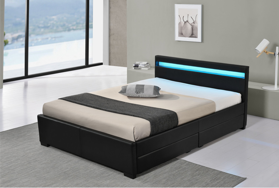 Ledernes LED Polsterbett PU-Faux-mit Speicherfach 12 Monate Garantie-