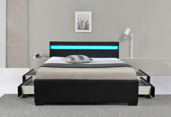 Ledernes LED Polsterbett PU-Faux-mit Speicherfach 12 Monate Garantie-