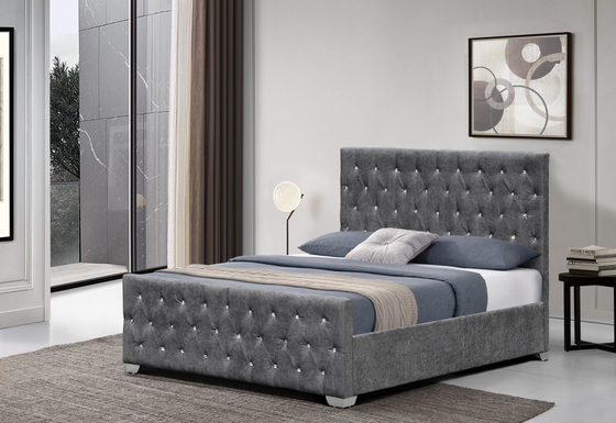 Crystal Tufted Velvet Upholstered Bed-Rahmen-luxuriöse Knopf-hohe Kopfende-Art