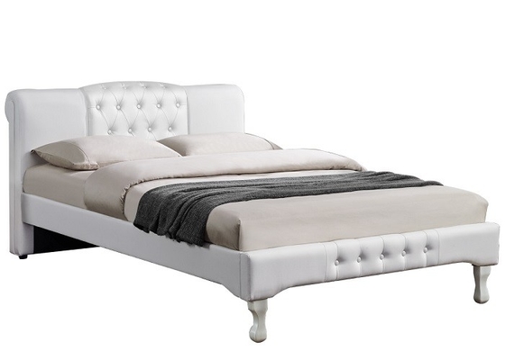 Plattform-Pferdeschlitten-Bett Soems weißes ledernes gepolstertes mit Diamond Buttons BSCI