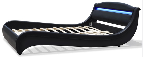 Polsterbett-Sperrholz ROSH LED hölzerner Bett-Rahmen schwarzer Faux-lederner König-Size Low Modern
