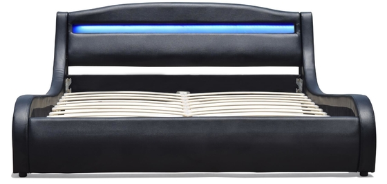 Polsterbett-Sperrholz ROSH LED hölzerner Bett-Rahmen schwarzer Faux-lederner König-Size Low Modern