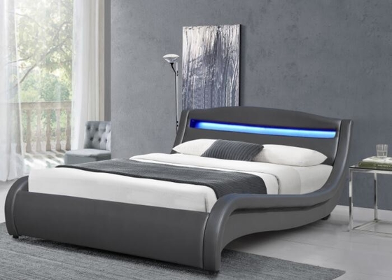 Heller Plattform-Bett-Rahmen Grey Upholstered Tufted Queen Bed-LED König-Size PU moderner