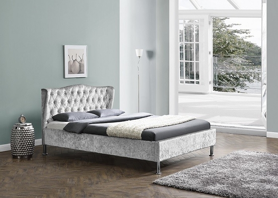 Leinengewebe gepolsterter Plattform-Bett-Rahmen mit Knöpfen modernes helles Grey King Size