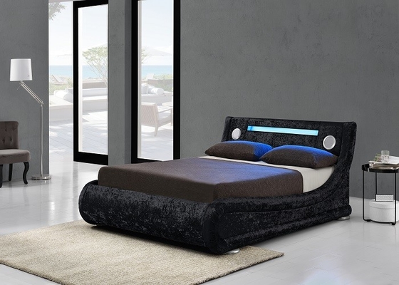 Schwarzer lederner gepolsterter Kurvenverlauf König-Size Storage Bed mit LED-Licht
