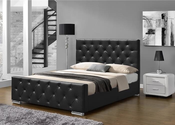 Zerquetschte Rahmen-Sperrholz Samt-König-Size Upholstered Bed schwarzer Faux-lederne Europa-Art