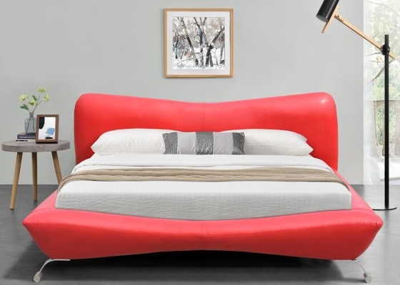 Roter Faux-lederner Bett-Rahmen-Luxussperrholz-König Size 84cm