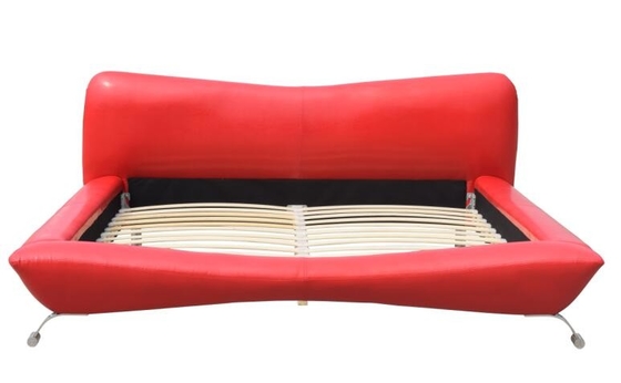 Roter Faux-lederner Bett-Rahmen-Luxussperrholz-König Size 84cm