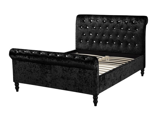 Gestalten silbernes schwarzes Luxusgewebe zerquetschtes Samt-Pferdeschlitten-Bett doppelten König Size