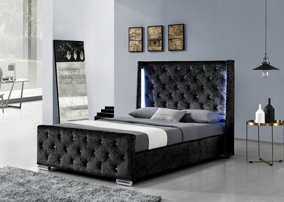 Gepolstertes zerquetschtes Samt-Doppelbett-Gewebe-Plattform-Bett mit hoher Kopfende EN1725 LED