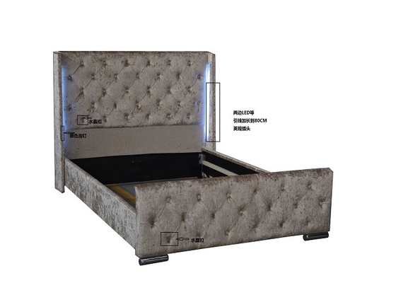 Gepolstertes zerquetschtes Samt-Doppelbett-Gewebe-Plattform-Bett mit hoher Kopfende EN1725 LED