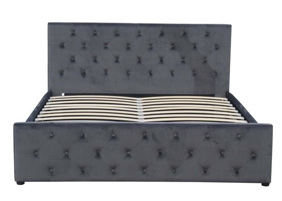 Doppeltes Gasheber-Speicher-Bett-Gewebe-Sperrholz-kleines Licht Grey Velvet Upholstered Bed