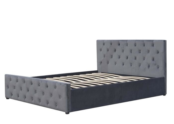 Doppeltes Gasheber-Speicher-Bett-Gewebe-Sperrholz-kleines Licht Grey Velvet Upholstered Bed