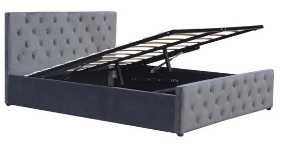 Doppeltes Gasheber-Speicher-Bett-Gewebe-Sperrholz-kleines Licht Grey Velvet Upholstered Bed