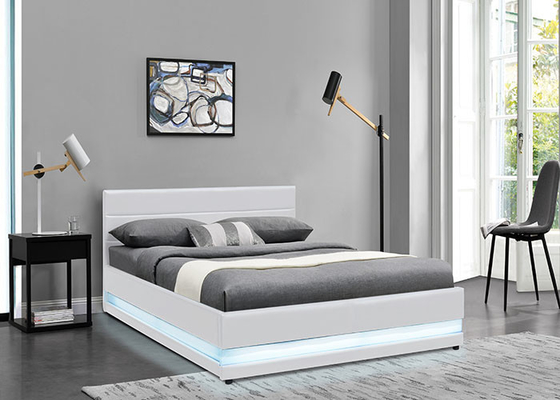Weißes ledernes Gasheber-Speicher-Doppelbett-modernes Gewebe gepolstert mit LED-Licht