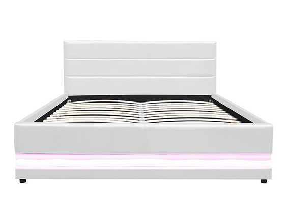 Weißes ledernes Gasheber-Speicher-Doppelbett-modernes Gewebe gepolstert mit LED-Licht