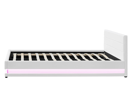 Weißes ledernes Gasheber-Speicher-Doppelbett-modernes Gewebe gepolstert mit LED-Licht