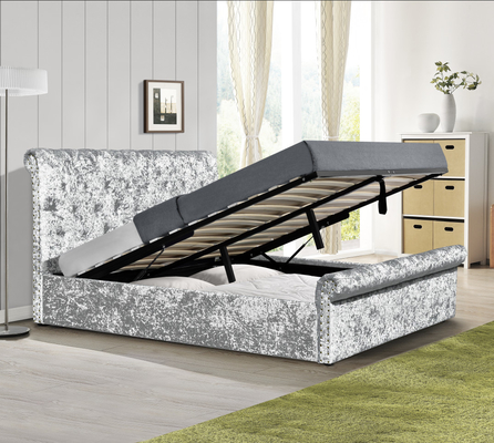 Silberner gepolsterter Doppelbett-Rahmen Zerstampfungs-Samt-Gasheber-Speicher-Bett Soems
