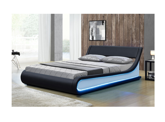 Bett-Rahmen Faux-Leder König-Size Modern Storage mit geführtem Licht