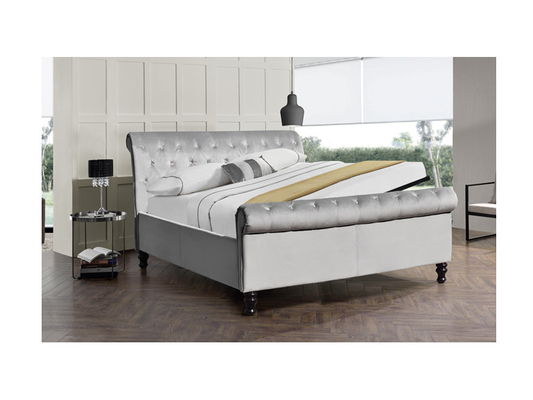 Gewebe-Grey Velvet King Size Bed-Rahmen mit Crystal Buttons