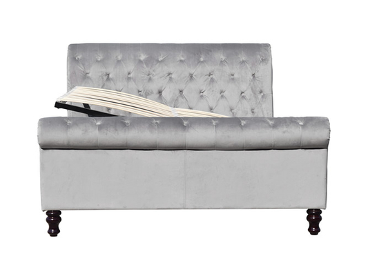 Gewebe-Grey Velvet King Size Bed-Rahmen mit Crystal Buttons