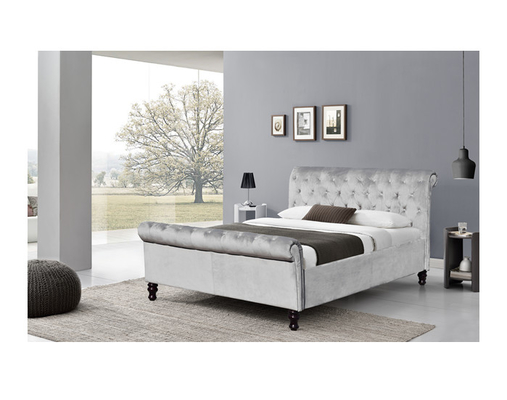 Gewebe-Grey Velvet King Size Bed-Rahmen mit Crystal Buttons