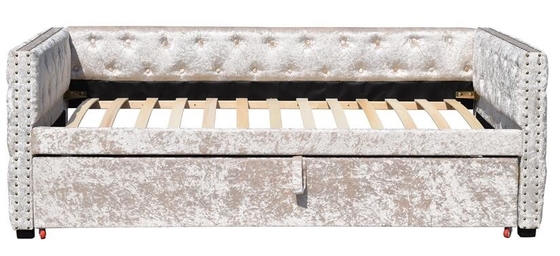Unterseite 3ft Zerstampfungs-Grey Velvet Daybed With Trundles Tufed