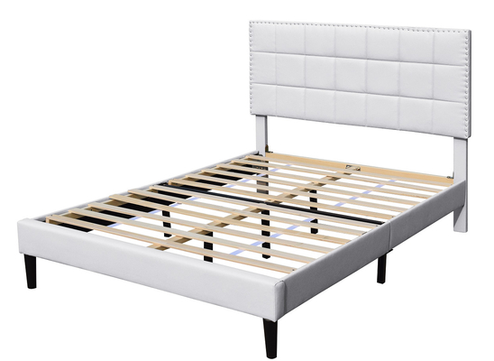 Weißes König Upholstered Storage Bed PU-Quadrat-büscheliger Kopfende-Bett-Spant 140X190Cm