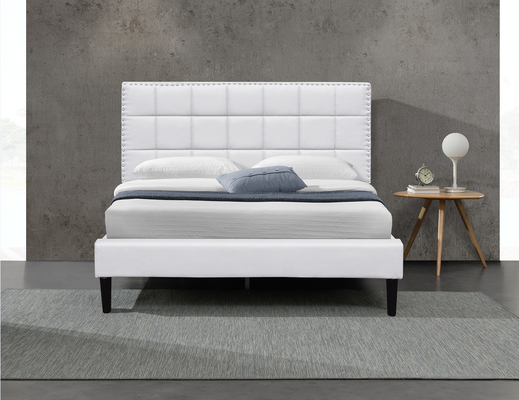 Weißes König Upholstered Storage Bed PU-Quadrat-büscheliger Kopfende-Bett-Spant 140X190Cm