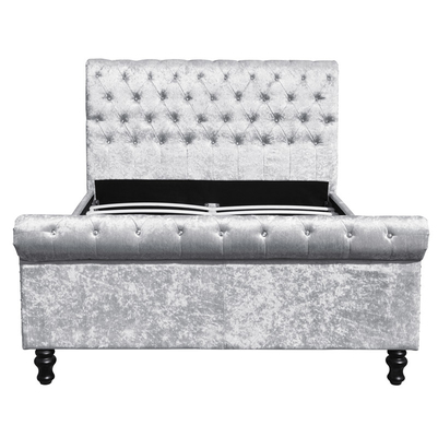 Silberner schwarzer Polsterbett-Rahmen zerquetschtes Samt-Gewebe-Bett Diamond Buttons King Size