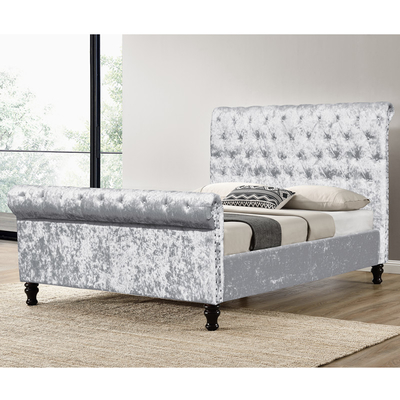 Silberner schwarzer Polsterbett-Rahmen zerquetschtes Samt-Gewebe-Bett Diamond Buttons King Size