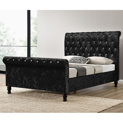 Silberner schwarzer Polsterbett-Rahmen zerquetschtes Samt-Gewebe-Bett Diamond Buttons King Size