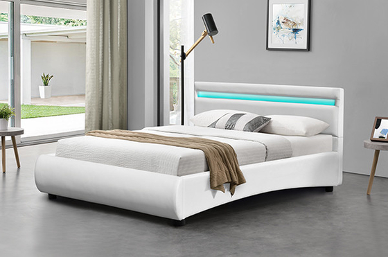 Soem weißer PU-Leder-Bett-Rahmen mit LED-Licht-Kurvenverlauf