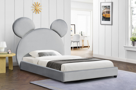 Bär formen gepolsterte Plattform-Kinder betten Rahmen-Licht Grey Velvet