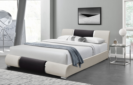 Schwarzer weißer Faux-polsterte lederner Bett-Rahmen Plattform 160X200Cm