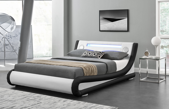 Moderner LED-Polsterbett-Königin-Größen-Plattform-Bett-Rahmen mit Sprechern