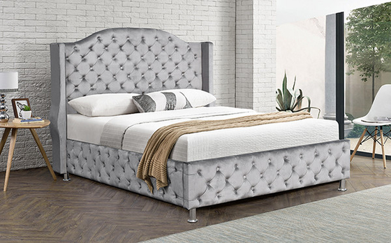Metallbein-Gasheber-Königin-Bett-Rahmen heftete sich Kopfende Footboard-Samt durch