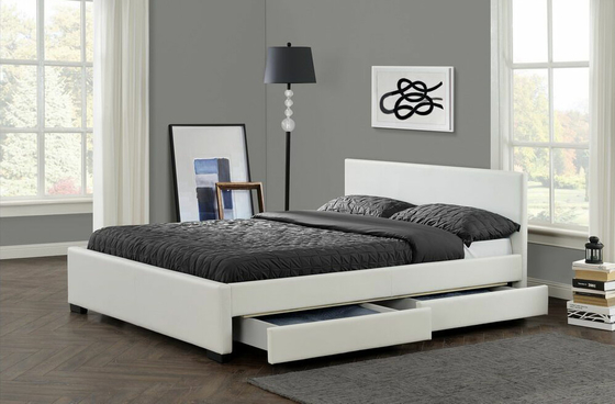 Weißer Faux-lederner gepolsterter Plattform-Speicher-Bett-Rahmen mit LED