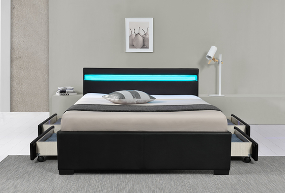 Weißer Faux-lederner gepolsterter Plattform-Speicher-Bett-Rahmen mit LED