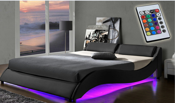2 LED-Licht-Bett-Rahmen-doppelte Größe gepolstertes Plattform PU-Leder