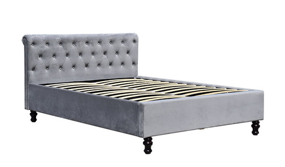 Bett-Rahmen-doppelter König Size Lambeth Grey Velvet Sleigh Storage Ottoman