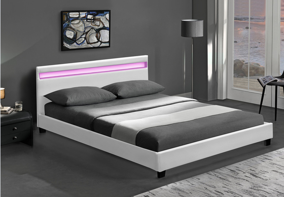 Polsterbett-Rahmen Plattform RGB LED mit LED beleuchtet billig einfaches zusammenbauen PU-Leder