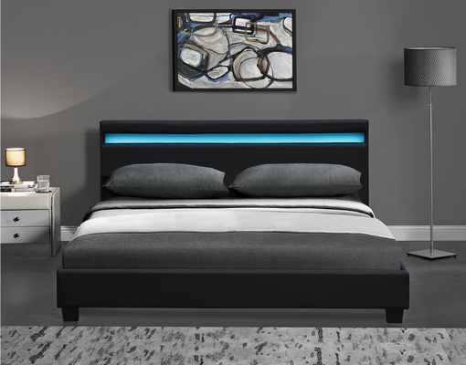 Polsterbett-Rahmen Plattform RGB LED mit LED beleuchtet billig einfaches zusammenbauen PU-Leder