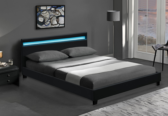 Polsterbett-Rahmen Plattform RGB LED mit LED beleuchtet billig einfaches zusammenbauen PU-Leder
